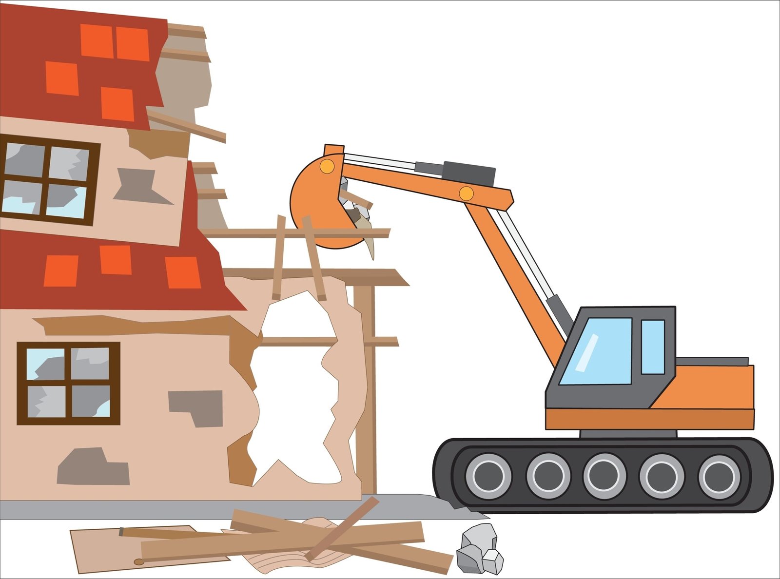 demolition of house with excavator